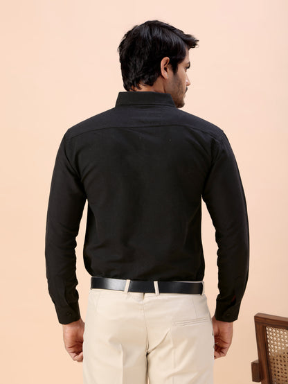 Deer Embroidered Black Men’s Premium Cotton Shirt