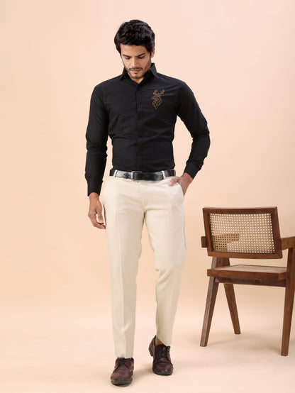 Deer Embroidered Black Men’s Premium Cotton Shirt