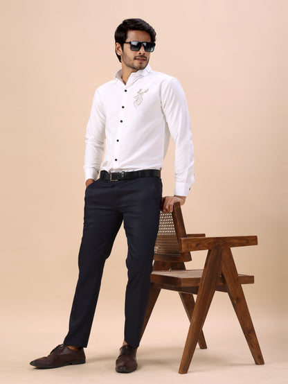 Deer Embroidered White Men’s Premium Cotton Shirt