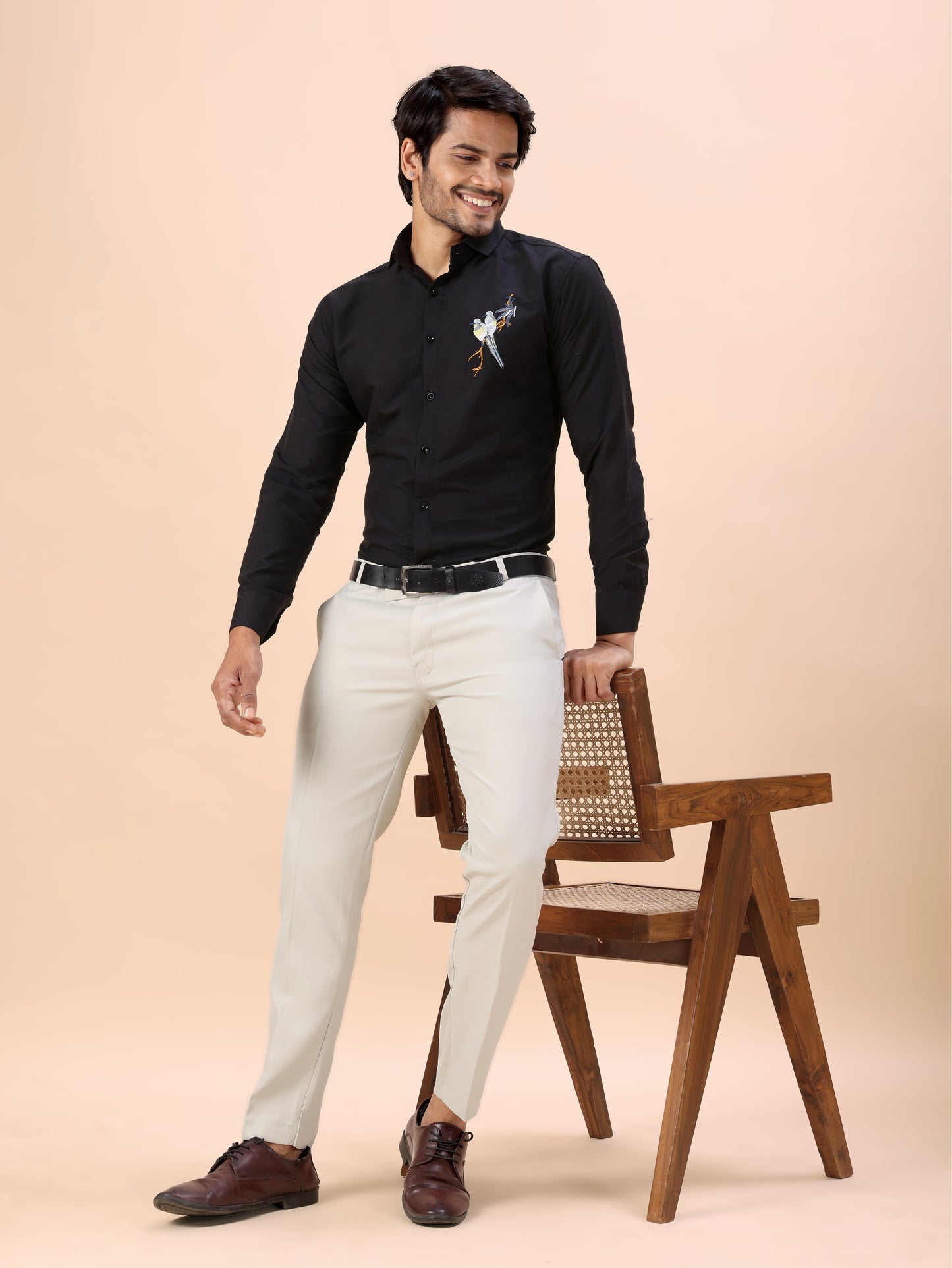 Bird Embroidered Black Men’s Luxury Cotton Shirt