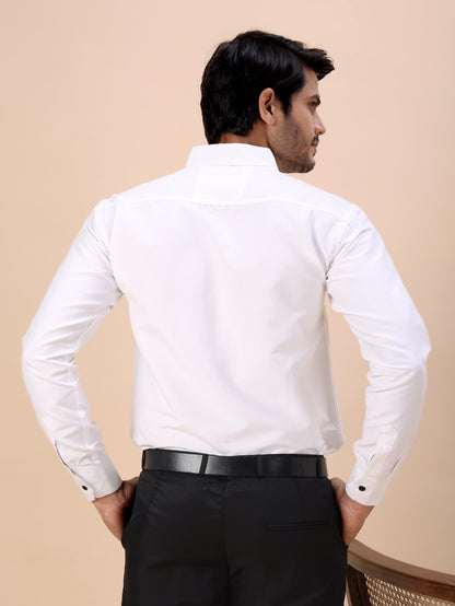 Bird Embroidered White Men’s Luxury Cotton Shirt